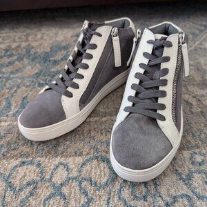BLONDO Genesis Sneakers Women 8M Gray Leather Zip Lace Up Wedge‎ Shoes